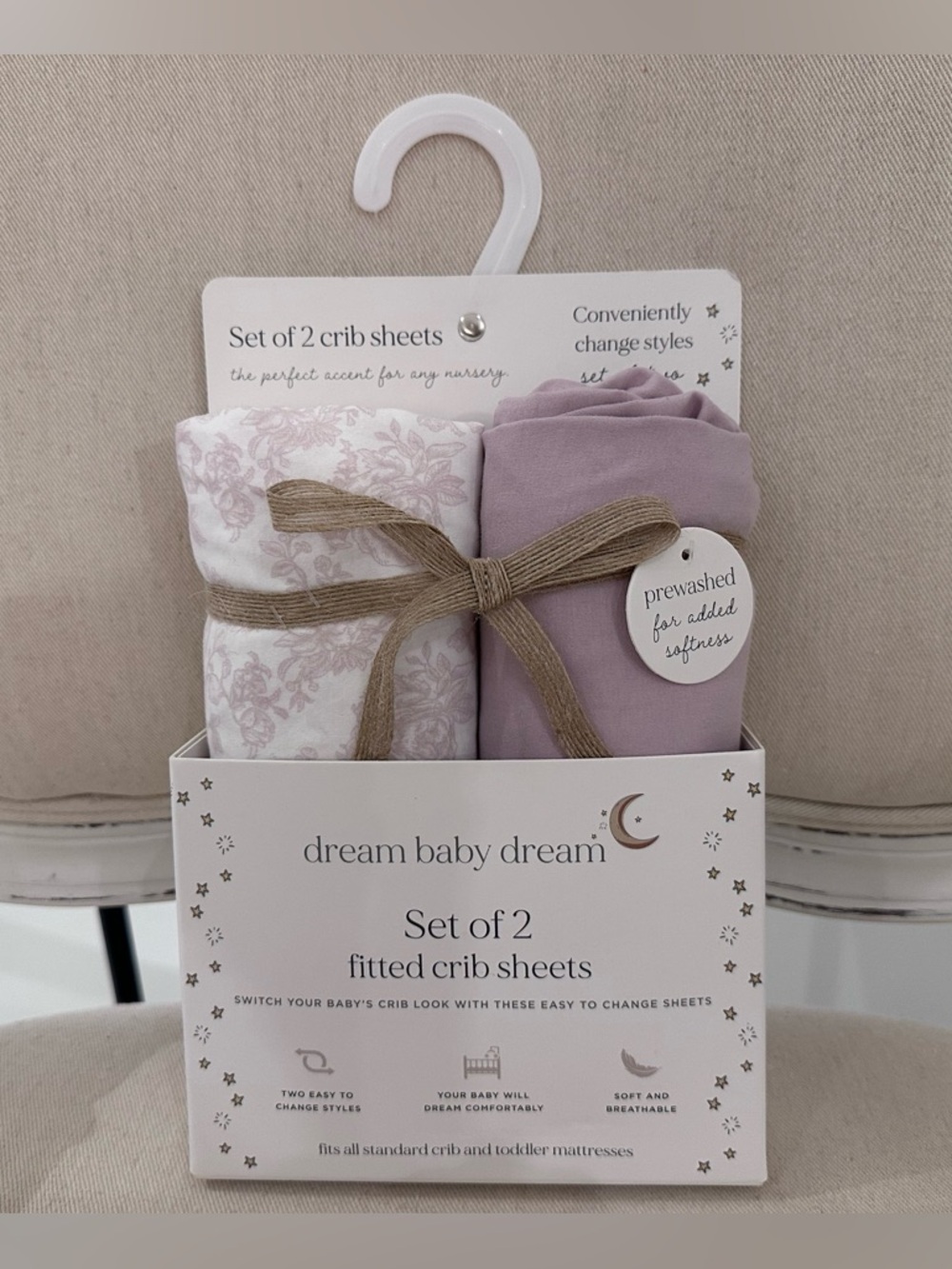 🤍 NWT Pretty Pale Lavender & floral & Lavender Baby Crib Sheets Set of 2